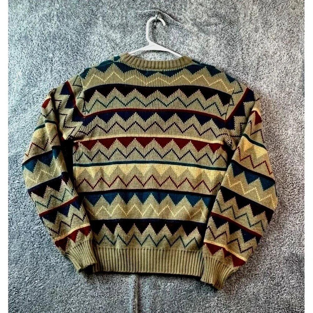 Vintage 80s JC Penny Prep‎ Shop Mens Medium Sweater Grandpa Geometric Sweater